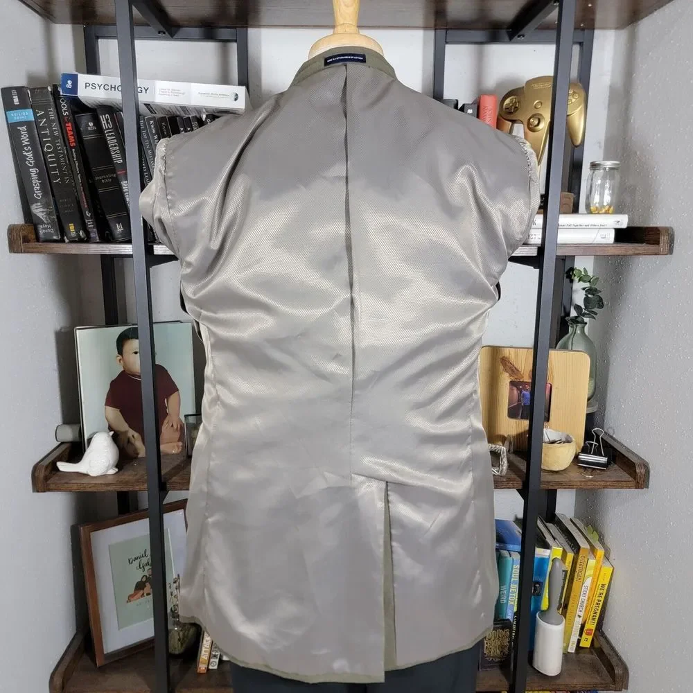 Stafford‎ Essentials Men's Sport Coat Three Button Olive Herringbone Poly Sz 40R